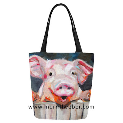 Pierre the pig art tote bag from an oil painting by Merrill Weber