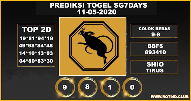 PREDIKSI JITU TOGEL SG7DAYS SENIN, 11 MEI 2020