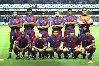 F. C. BARCELONA - Temporada 1997-98 - Sonny Anderson, Miguel Ángel Nadal, Reiziger, Luis Enrique, Rivaldo y Hesp; Amunike, De la Peña, Sergi, Celades y Figo. NEWCASTLE UNITED F. C. 3 (Asprilla 3), F. C. BARCELONA 2 (Luis Enrique, Figo). 17/09/1997. Liga de Campeones de la UEFA, fase de grupos, jornada 1. Newcastle, Inglaterra, Reino Unido, Saint James Park Stadium.