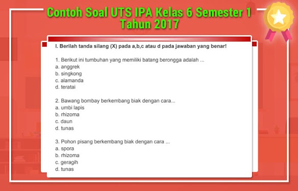 Contoh Soal Uts Ipa Kelas 6 Semester 1 Tahun 2017
