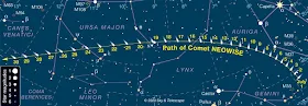 SKY&TELESCOPE מראה את מסלול השביט כפי הנראה לצופה מהארץ