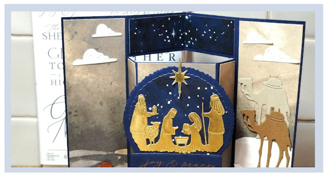 Rhapsody in Craft, #rhapsodyincraft,#heartofchristmas,#heartofchristmas2023,Christmas,Christmas card, Fancy Fold, Front Panel Gate Fold Card, Night Divine, O Holy Night DSP, Night Divine Dies, Night Divine Bundle, Stars at Night Dies, Christmas Classic Dies, Deckled Circle Dies, Stampin' Up!, Art With Heart,#artwithheart,#stampinup,#loveitchopit