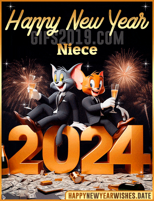 Tom and Jerry Happy New Year 2024 gif for Niece