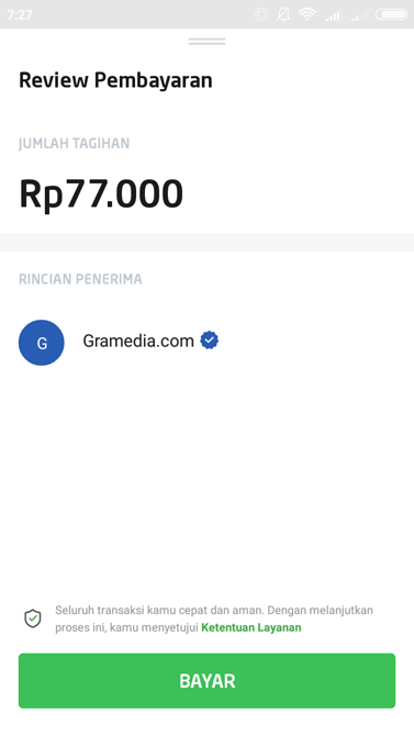 Layar gawai mendeteksi kode batang Gramedia