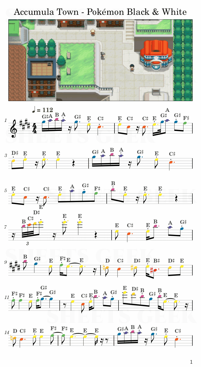 Accumula Town - Pokémon Black & White Easy Sheet Music Free for piano, keyboard, flute, violin, sax, cello page 1