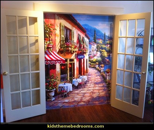 creative windows - window decorations - window wallpaper - window murals - curtains - decorative window decor - creative doors - cornice boards -  faux windows - fake windows - window cornice decorating