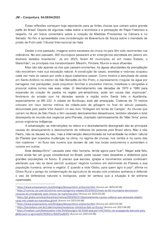 Pe. JEAN MARIE VAN DAMME – Conjuntura 09/04/2023