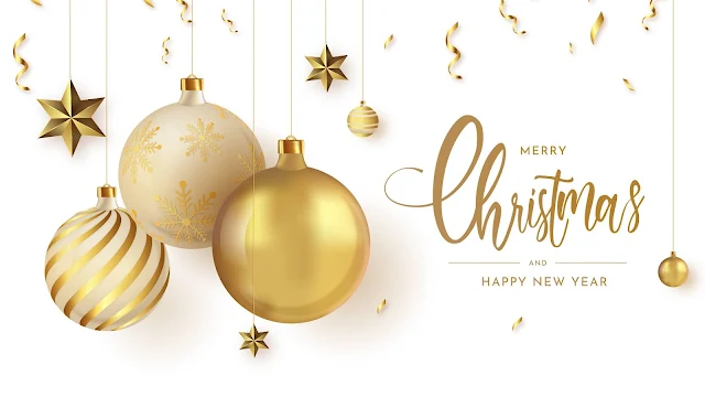 Merry Christmas Gold Decoration On White Background