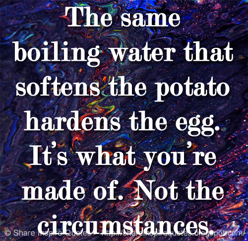 The same boiling water that softens the potato hardens the egg. It’s what you’re made of. Not the circumstances.