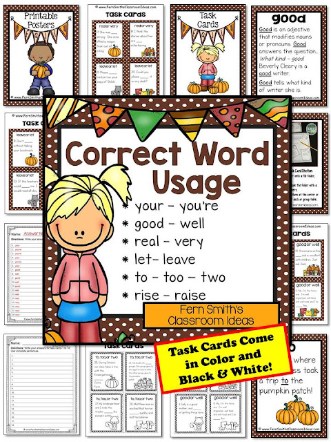 Fern Smith's Classroom Ideas Fall Correct Word Usage - Set Two - Task Cards, Definition Posters, Recording Sheets and Answer Keys Perfect for Back to School and Autumn Scoot, Centers and Homework at TeacherspayTeachers.