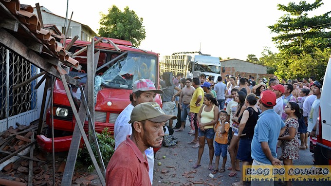 Colisão entre caminhões derruba fachada de casa e deixa saldo de dois feridos em Cocal