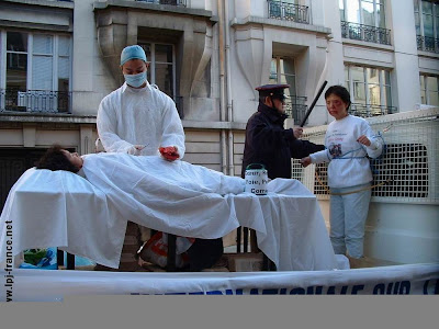 Street protest against organ transplants from executed inmates, Paris, 2007