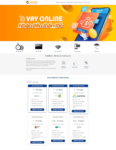 Mẫu giao diện dịch vụ tài chính cho vay tiền online