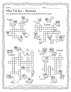 The Puzzle Den - Free Animal Mini Fill In Puzzles