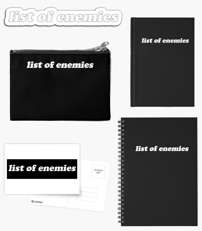 List of Enemies Stationery Collection: funny and sarcastic notebook, stickers, journal, pencil case