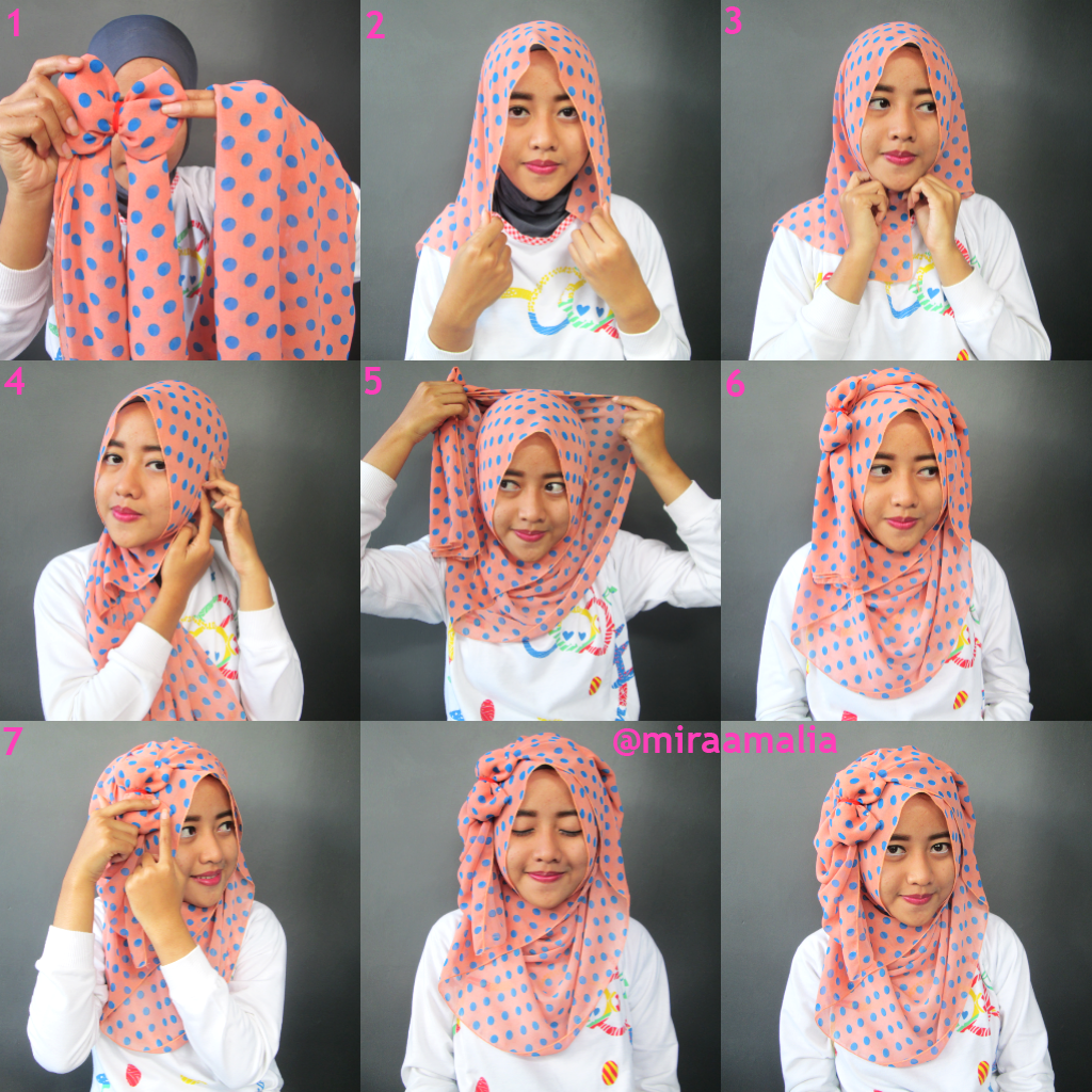 Mira Amalia Tutorial Hijab 15 Ribbon Polkadot