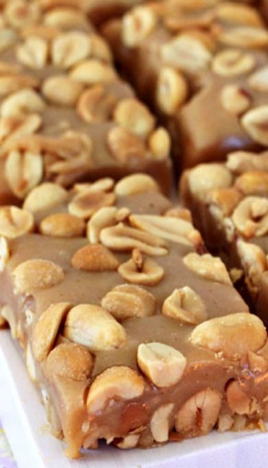 Homemade payday candy bars made of sticky-sweet, gooey caramel balanced by the addicting crunch of a thousand salty peanuts.