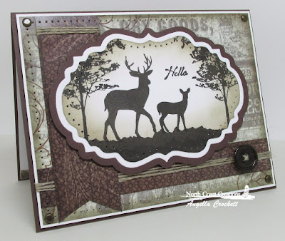 NCC Deer Silhouette Greetings, ODBD Custom Vintage Labels Dies, ODBD Vintage Ephemera Paper collection, Card Designer Angie Crockett