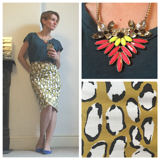 Boden pringted skirt and warehouse top and necklace