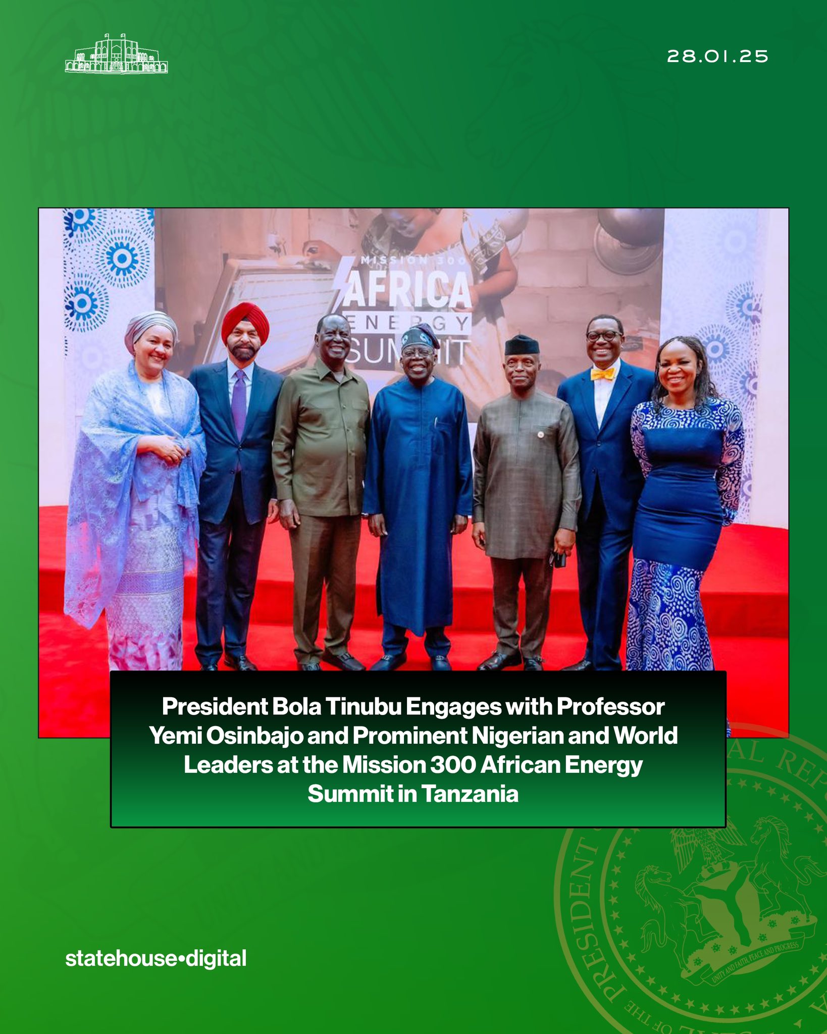 President Bola Tinubu with former VP, Prof. Yemi Osinbajo, African Development Bank Group (AfDB) President, Akinwunmi Adesina at the Mission 300 Africa Energy Summit in Dar Es Salaam, Tanzania