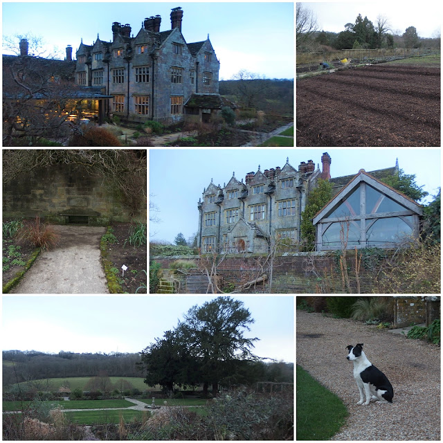 Gravetye Manor at dusk - the hotel glows its welcome; dusky photograph doesn't do the kitchen garden justice; William Robinson was here; and the garden commands fine views over the High Weald