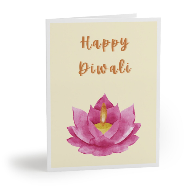 Happy Diwali, Card, Greeting, Lotus, Diya,