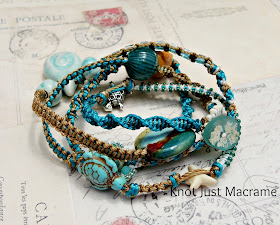 Artists beads on a micro macrame wrap bracelet by Knot Just Macrame