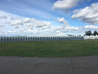 A line of porta potties.