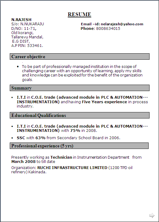 Resume Iti Fitter - ITI Fitter Resume | Machines | Mechanical Engineering