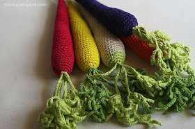 Rainbow carrot of many colors, handmade crochet carrot