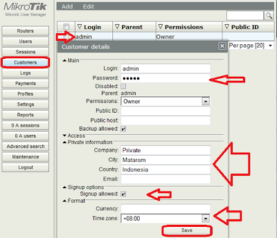 mikrotik user manager - customers settings