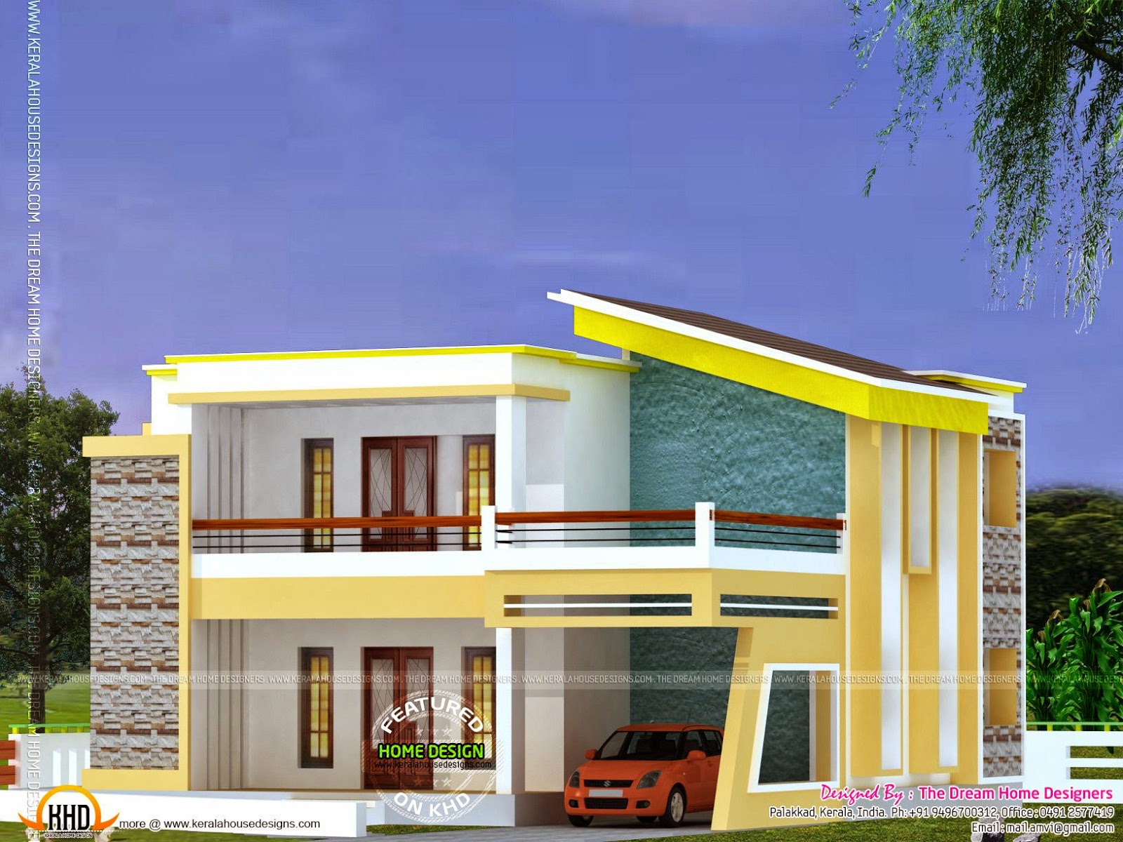 Flat roof  house  plan  and elevation Kerala home  design  