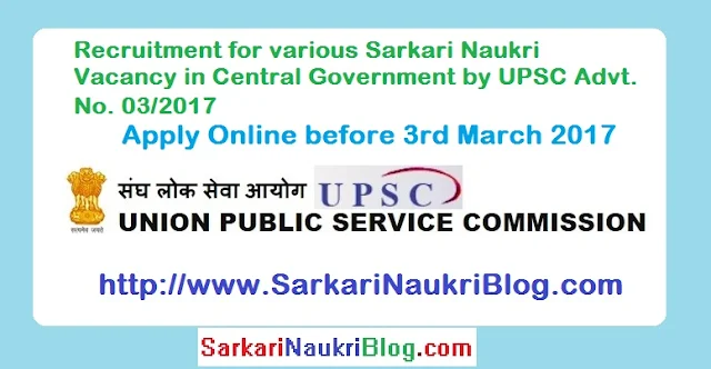 UPSC Advertisement No. 03/2017 naukri job vacancy recruitment