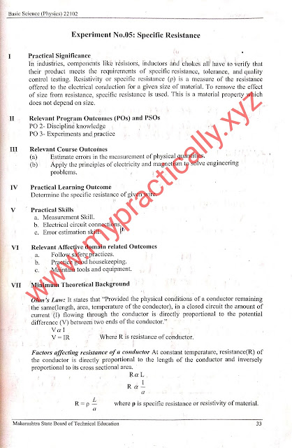Specific Resistance Practical Answers First Year Basic Science Physics Practical Answers