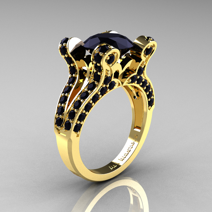 ... Yellow Gold 3.0 CT Black Diamond Pisces Wedding Ring Engagement Ring