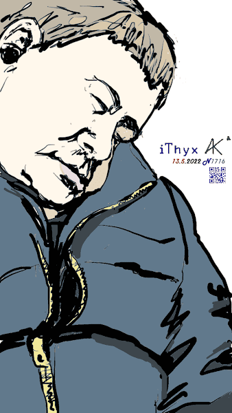 Спящий большой, габаритный мужчина в наушниках, цветной рисунок на телефоне сделал художник @iThyx_AK