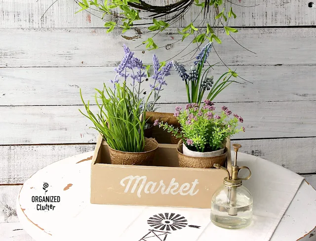 Repurposed Drawer Spring Flower Caddy #thriftshopmakeover  #stencil #dixiebellepaint #burlap #flowercaddy #upcycle #repurposed #repurposeddrawer