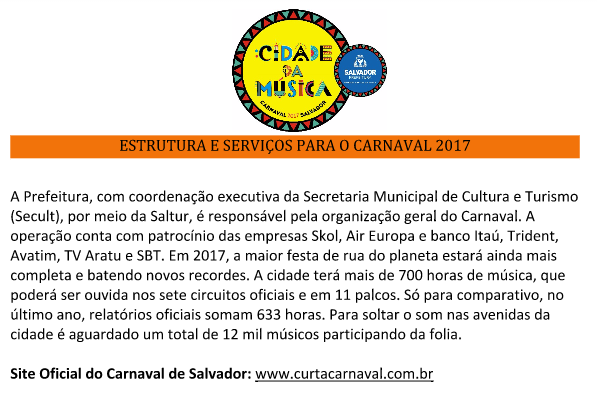  Confira a estrutura e serviços para o Carnaval 