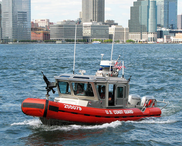 An USCG Defender Class Boat on patrol, Hudson River, New York