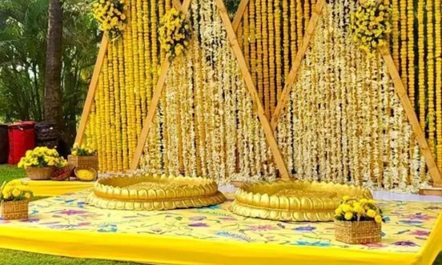 Haldi Ceremony Decoration in Triangular Flower Formation