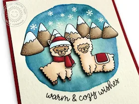 Sunny Studio Stamps: Alpaca Holiday Warm & Cozy Wishes Winter Card by Mendi Yoshikawa