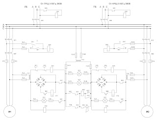 Принципиальная схема электропривода насосов переменной подачи рулевой электрогидравлической машины