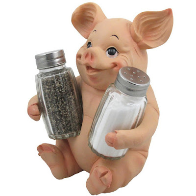 the Pig Glass Salt and Pepper Shaker Set with Holder Stand in Farm Animal Figurines