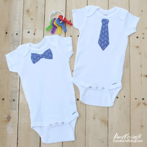 Bow or Neck Tie Baby Onesies: Cricut Explore Air 2 Baby onesies are a great gift for baby showers and new little bundles of joy.  These cute little bow ties and neck ties are perfect for a little guy getting dressed up for lots of fun.  These shirts are easy to make and take less than 15 minutes!