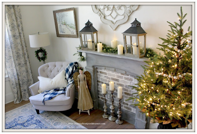 French Country-French Farmhouse-Christmas-Bedroom-Faux-Fireplace-Santos-Cage-Doll-From My From Porch To Yours