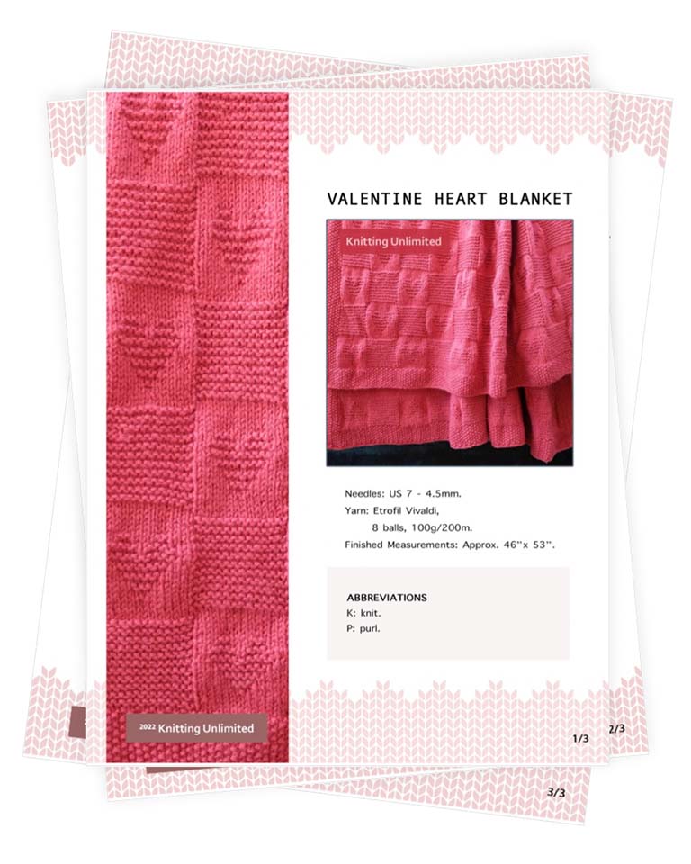 Valentine Heart Knit Purl Blanket Pattern