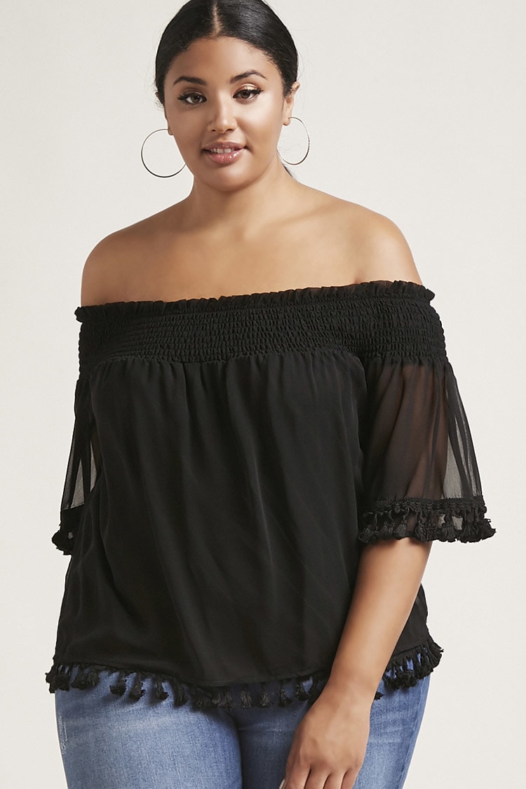 Plus Size Black Off-The-Shoulder Top