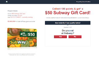 $50 SUBWAY GIFT CARD