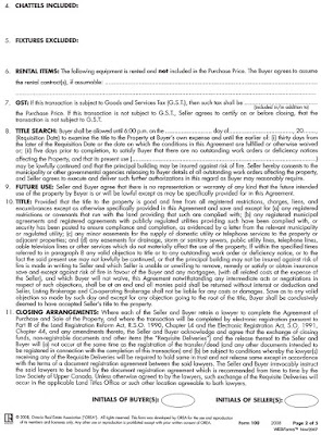 Agreement of Purchase and Sale - Form 100 ONTARIO