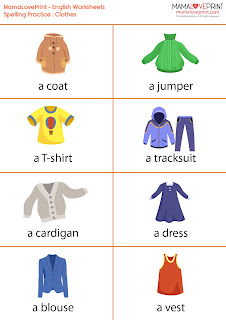 MamaLovePrint . Grade 2 English Worksheets . Vocabulary - Clothes Spelling Exercise PDF Free Download